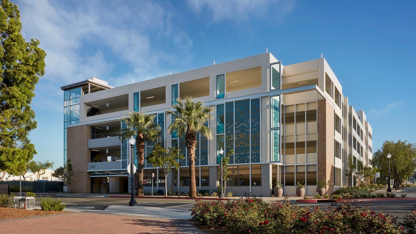Exterior view of the parking garage
