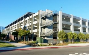 Ground-level view of the Westminster PD parking structure.