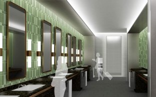 Rendering of a women's restroom at SFO
